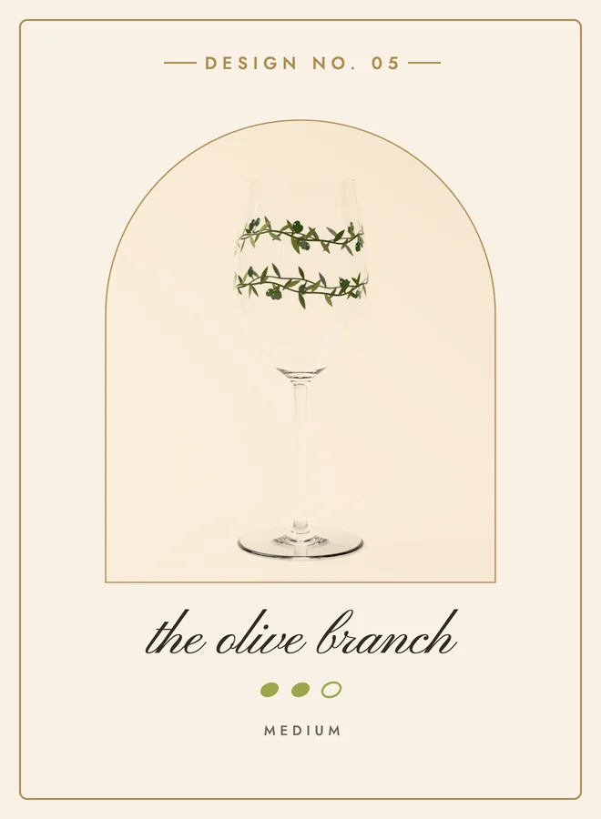 Design 05, the olive branch: two olives, medium, the glass in its arch painted with the design