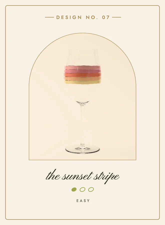 Design 07, the sunset stripe: one olive, easy, the glass in its arch painted with the design