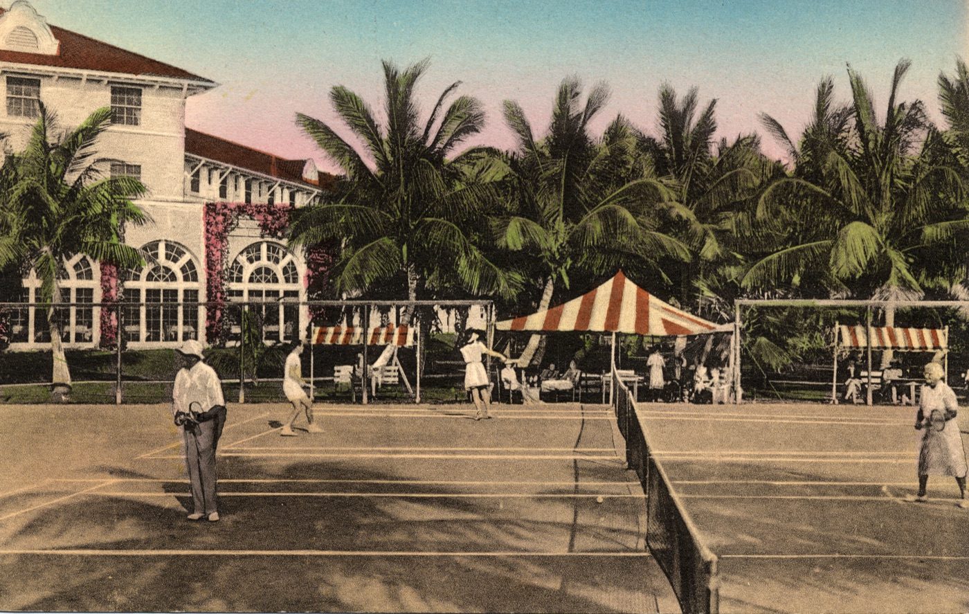 A vintage postcard of the tennis courts at the Casa Marina hotel, Key West